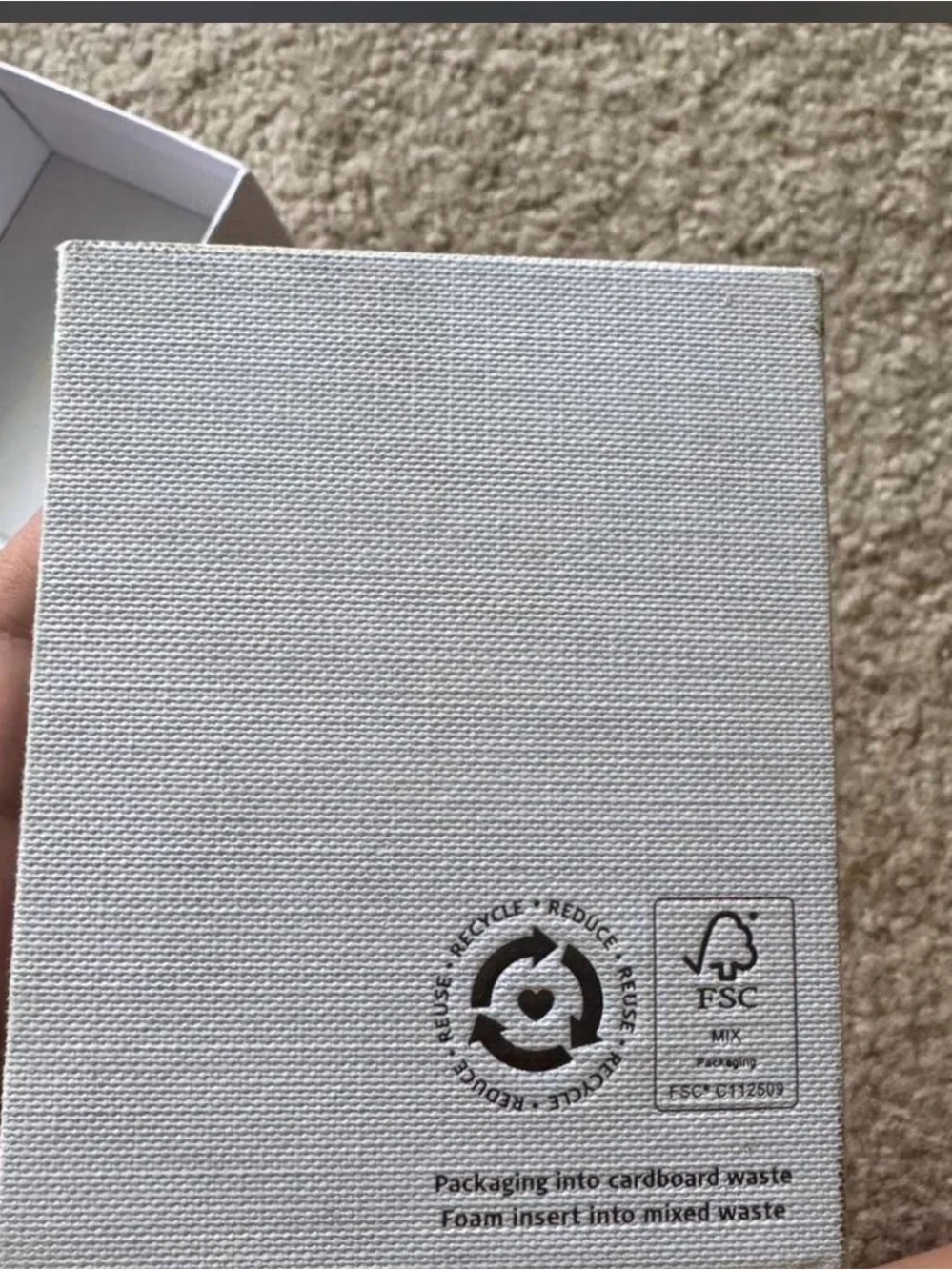 White Textured Cardboard Box with Recycle Marks